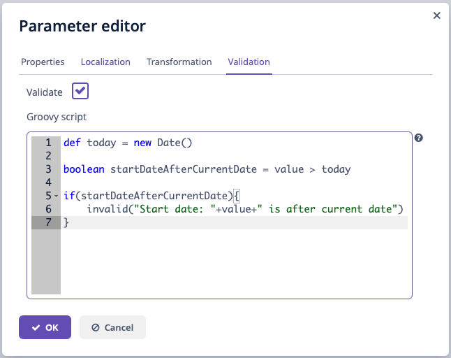 report parameter validation