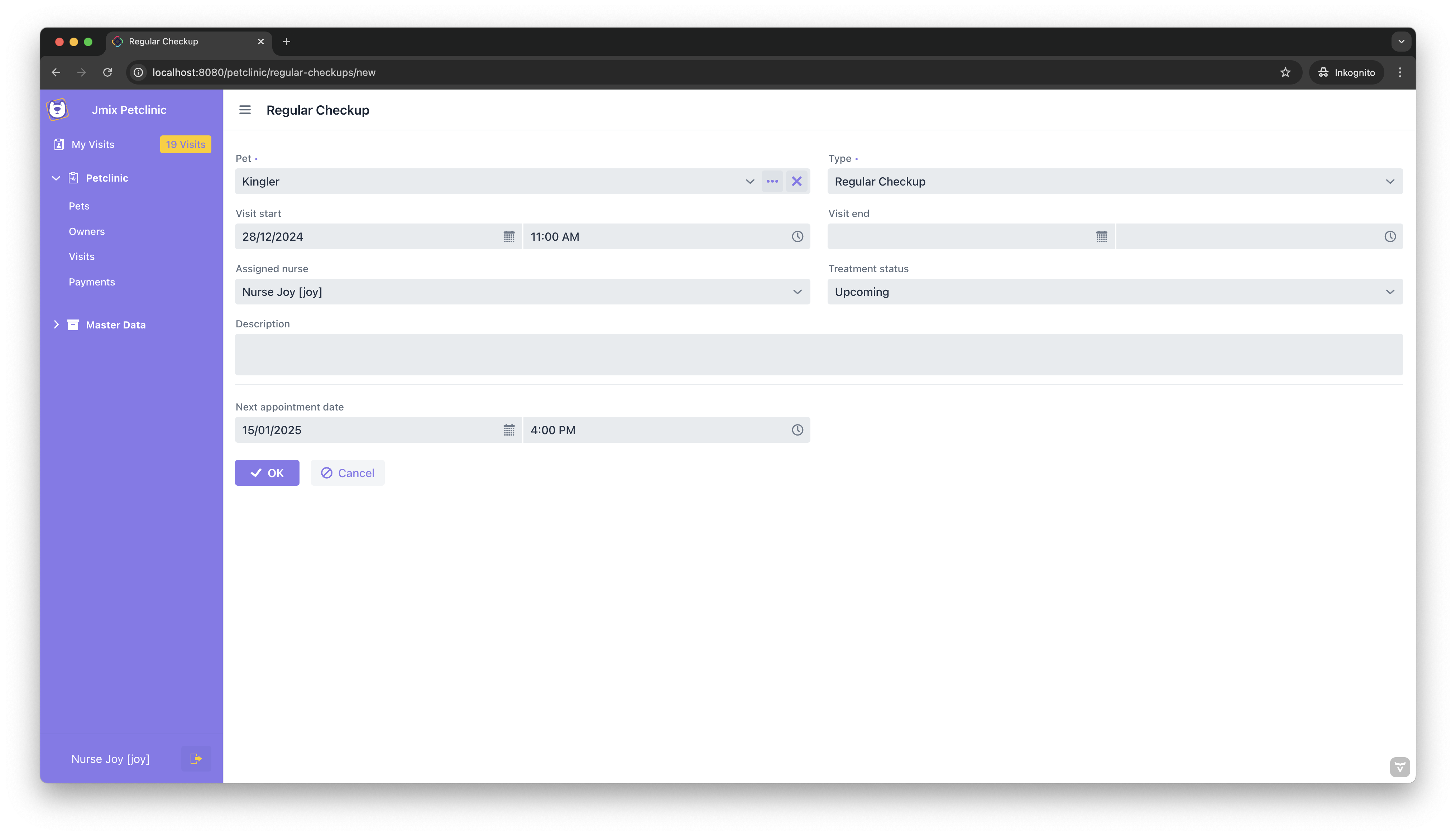 Regular Checkup Detail View with Relevant Fields