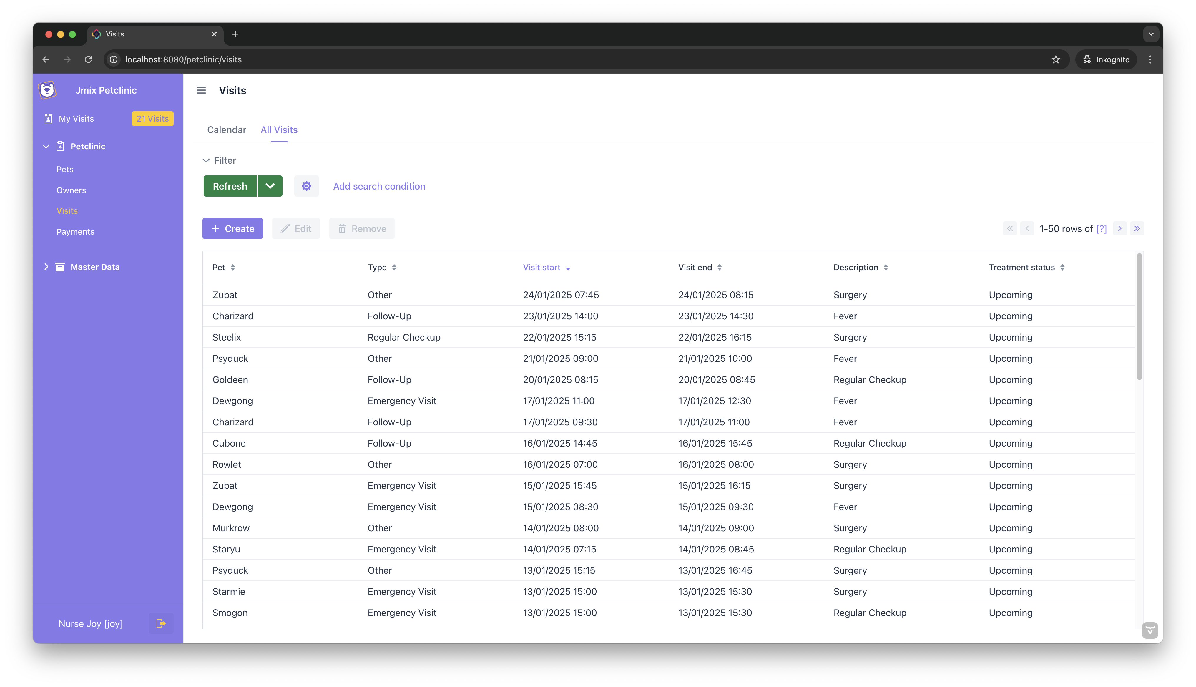 Visit List View