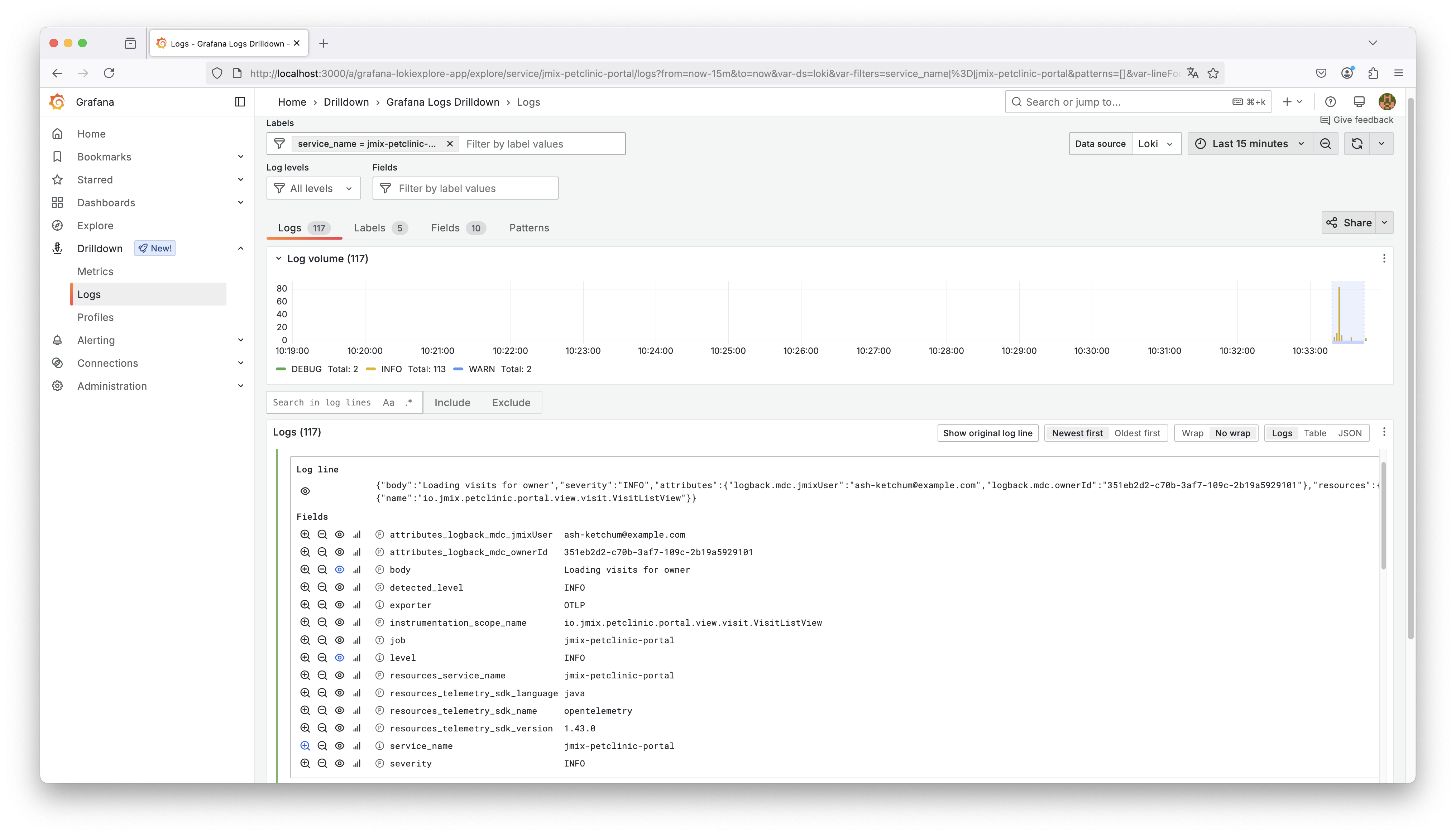 Grafana Log Entry Details