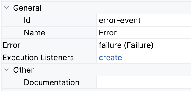 error start event properties