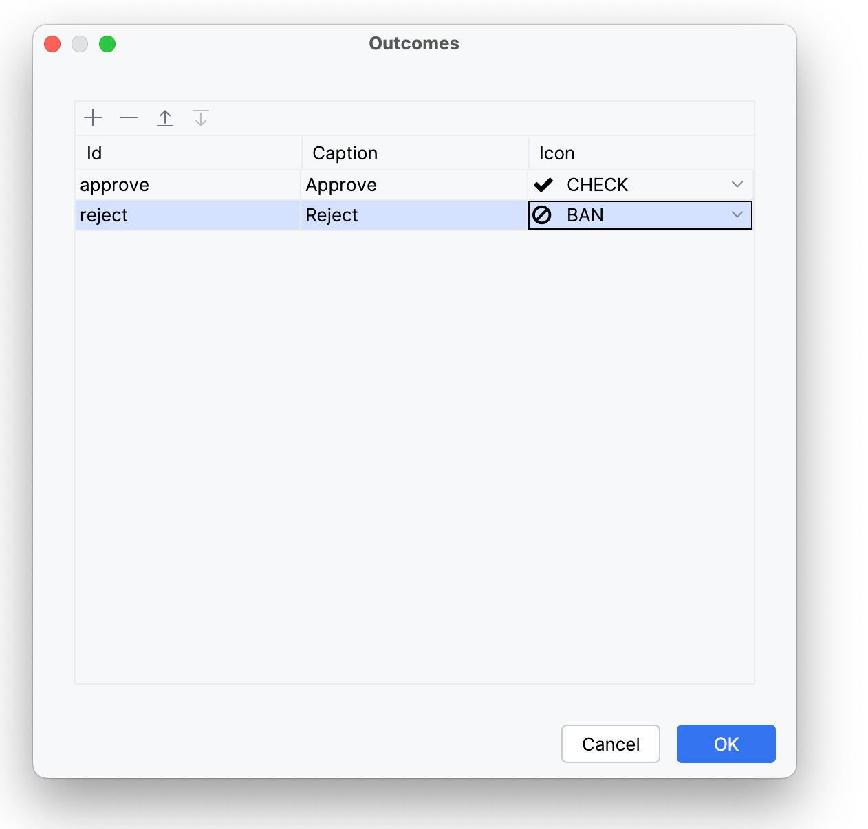 outcomes editor