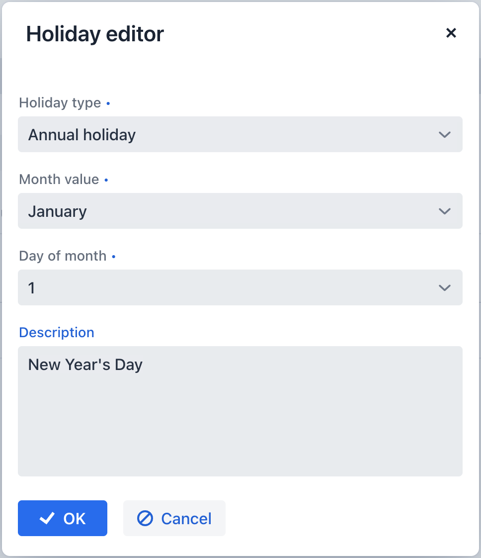 business calendar annual holiday