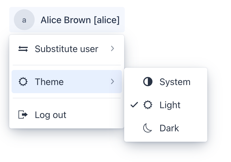 user menu theme switch action
