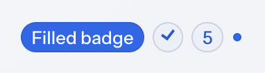 Badges with the filled, icon-only, number-only and dot variants