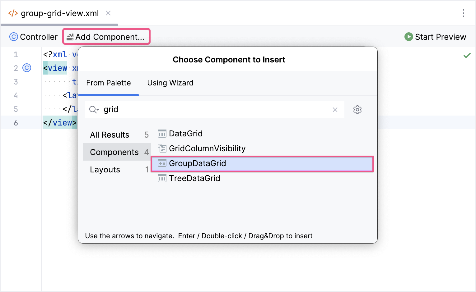 groupdatagrid palette
