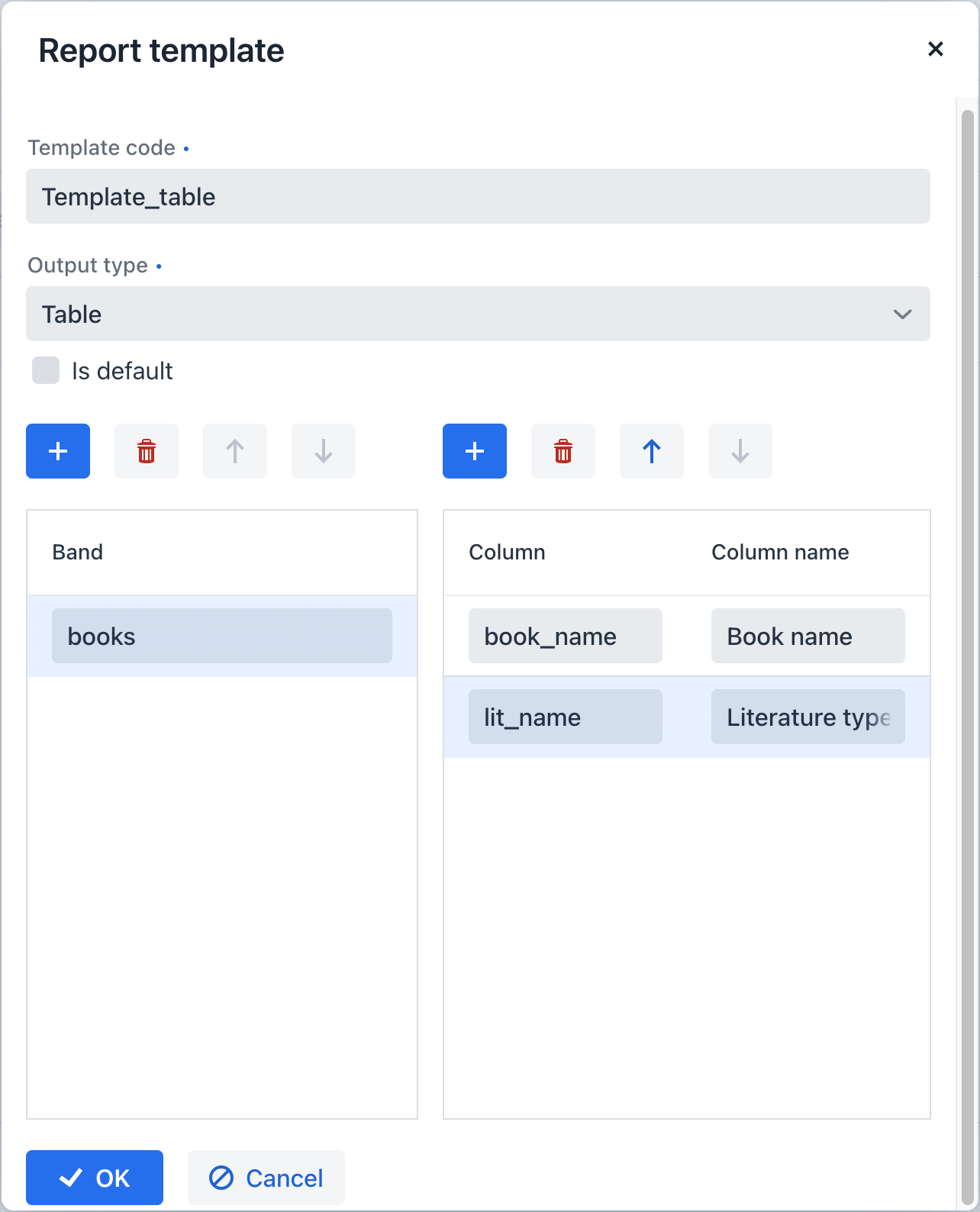 report template table